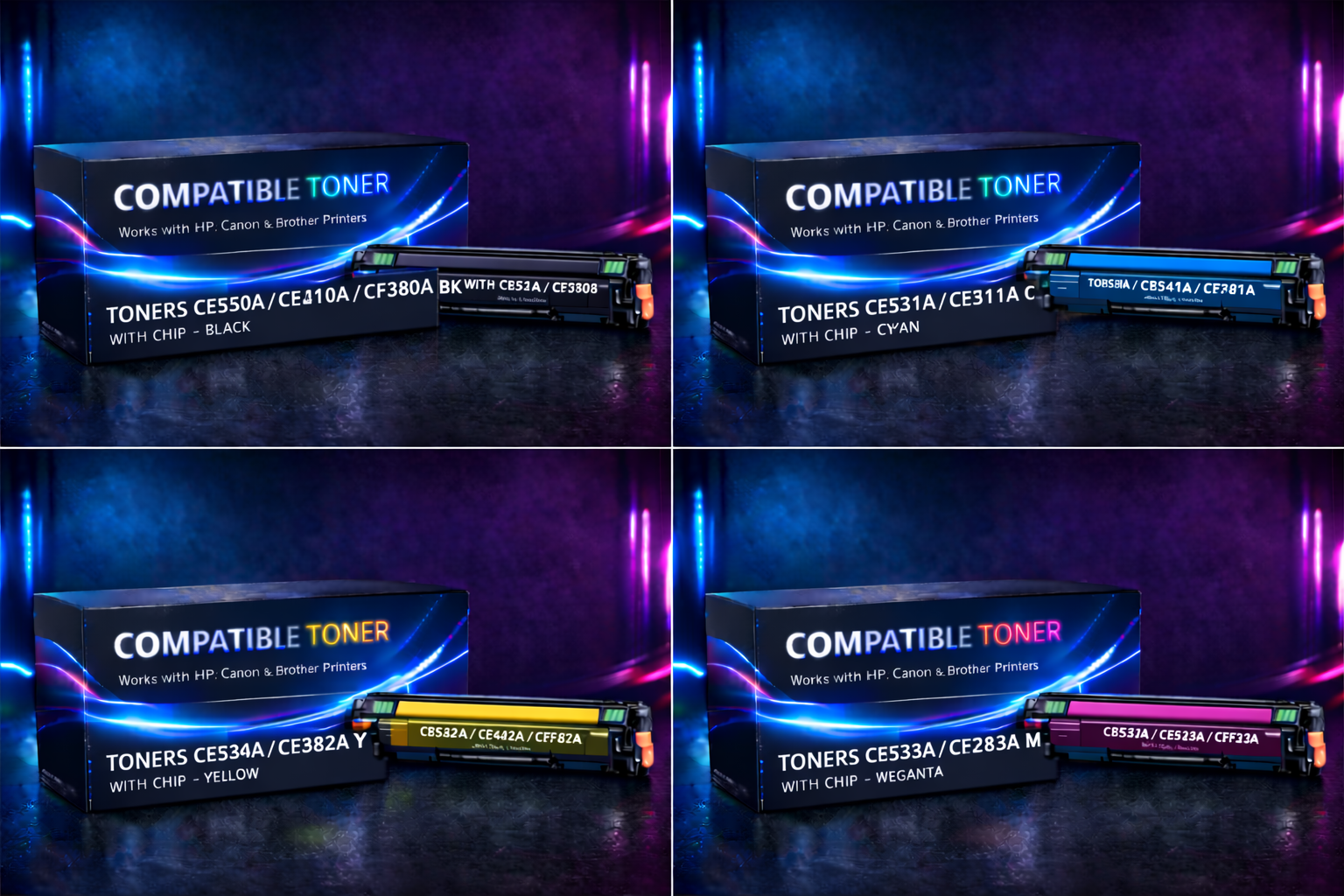 TONERS CC530A/CE410A/CF380A WITH CHIP FULL SET| Compatible Toner ( 10 % DISCOUNT IN FULL SET )