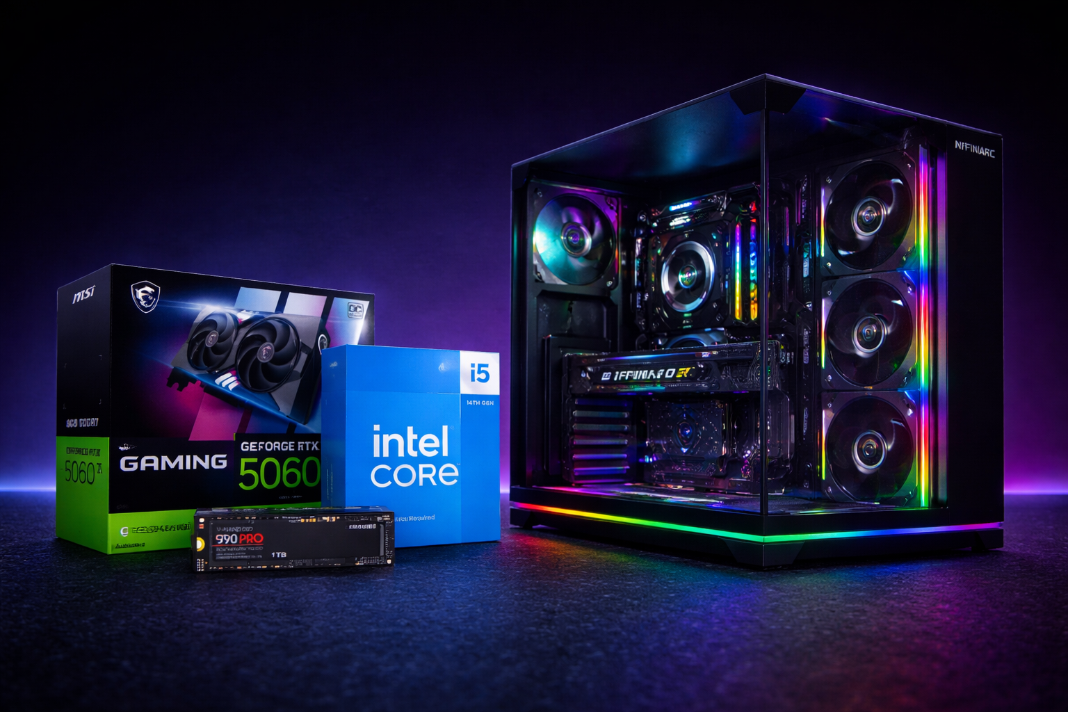 MAJESTY Space X Pro Gaming Desktop PC UNI (Intel core i5-14400F - NVIDIA RTX5060ti 8GB - B760-16GB DDR5 -M.2 1TB- Windows 11 Pro) Black